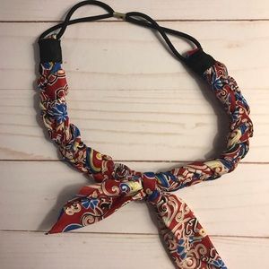 Boho Braided Fabric Headband blue Paisley Pattern